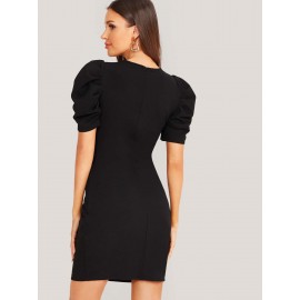 Puff Sleeve Bodycon Dress Without Belt