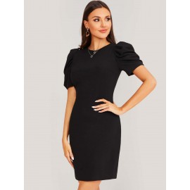 Puff Sleeve Bodycon Dress Without Belt
