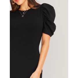 Puff Sleeve Bodycon Dress Without Belt