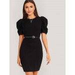 Puff Sleeve Bodycon Dress Without Belt