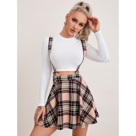 Plaid Print Suspender Dress
