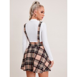 Plaid Print Suspender Dress