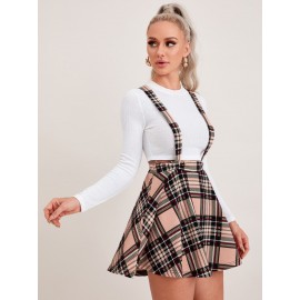 Plaid Print Suspender Dress
