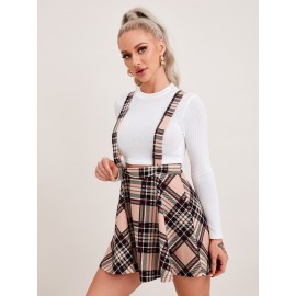 Plaid Print Suspender Dress