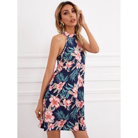 Tie Back Floral Halter Dress