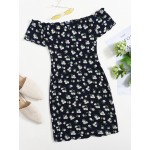 Off Shoulder Lettuce Trim  Floral Dress