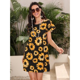 Sunflower Print Tunic Dress