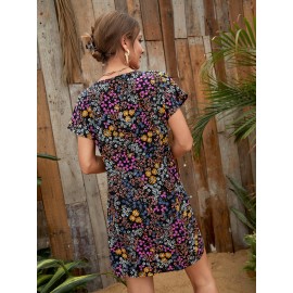 Allover Floral Print Tunic Dress