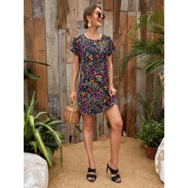 Allover Floral Print Tunic Dress