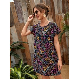 Allover Floral Print Tunic Dress