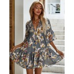 Allover Floral Print Ruffle Hem A-line Dress