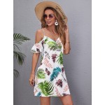 Tropical Print Cold Shoulder Dress