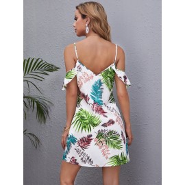 Tropical Print Cold Shoulder Dress