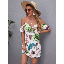 Tropical Print Cold Shoulder Dress