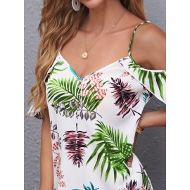 Tropical Print Cold Shoulder Dress