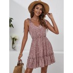 Knot Shoulder Ruffle Hem Leopard Dress