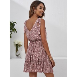 Knot Shoulder Ruffle Hem Leopard Dress