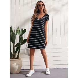 V-neck Striped Dress