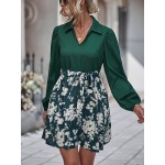 Floral Print Lantern Sleeve Belted Dress