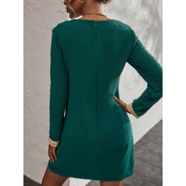 Swiss Dot Contrast Guipure Lace V Neck Dress