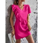 Ruffle Trim Solid Dress
