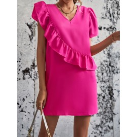 Ruffle Trim Solid Dress