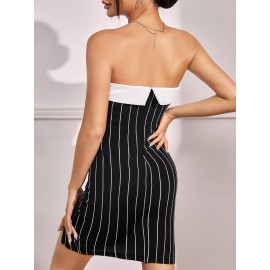 Contrast Trim Split Hem Tube Dress