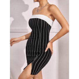 Contrast Trim Split Hem Tube Dress