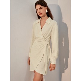 Solid Wrap Tie Side Dress