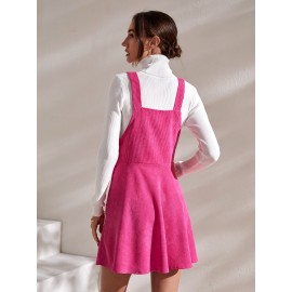 Solid Corduroy Overall Dress Without Sweater