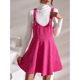 Solid Corduroy Overall Dress Without Sweater