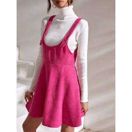 Solid Corduroy Overall Dress Without Sweater