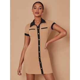 Contrast Trim Button Through Dress
