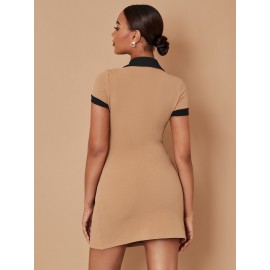 Contrast Trim Button Through Dress