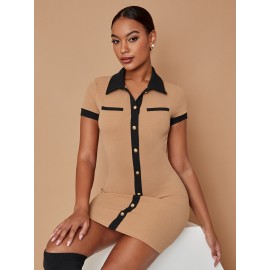Contrast Trim Button Through Dress