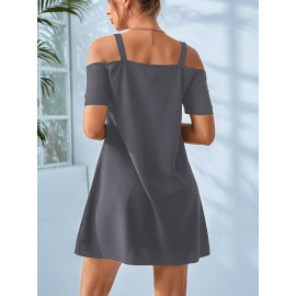 Cold Shoulder Chain Detail Zip Front Dress