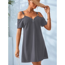 Cold Shoulder Chain Detail Zip Front Dress