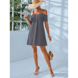 Cold Shoulder Chain Detail Zip Front Dress