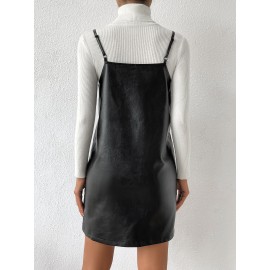 Slant Pockets PU  Dress Without Sweater