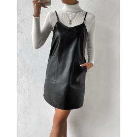 Slant Pockets PU  Dress Without Sweater