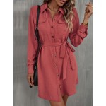 Flap Pocket Belted Shirt Dress