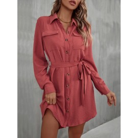 Flap Pocket Belted Shirt Dress