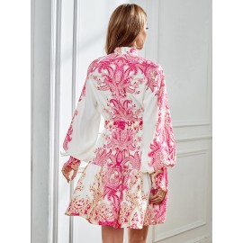 Paisley Print Bishop Sleeve Ruffle Hem Dress