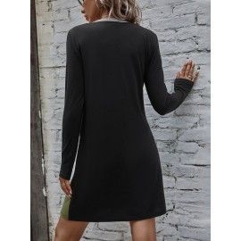 Cut And Sew Panel V-neck Dress