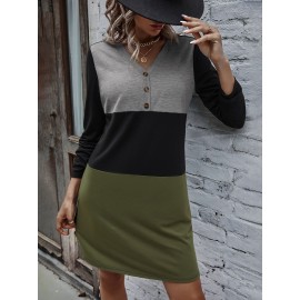 Cut And Sew Panel V-neck Dress