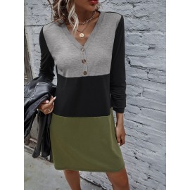 Cut And Sew Panel V-neck Dress