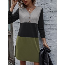 Cut And Sew Panel V-neck Dress