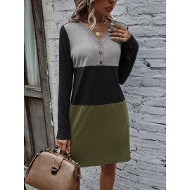 Cut And Sew Panel V-neck Dress