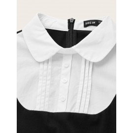 2 In 1 Contrast Collar Puff Sleeve Dress Without Tie