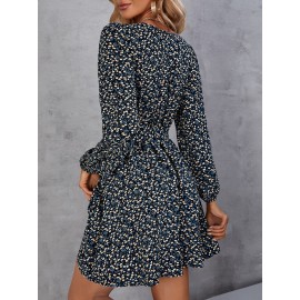 Floral Lantern Sleeve Belted Dress